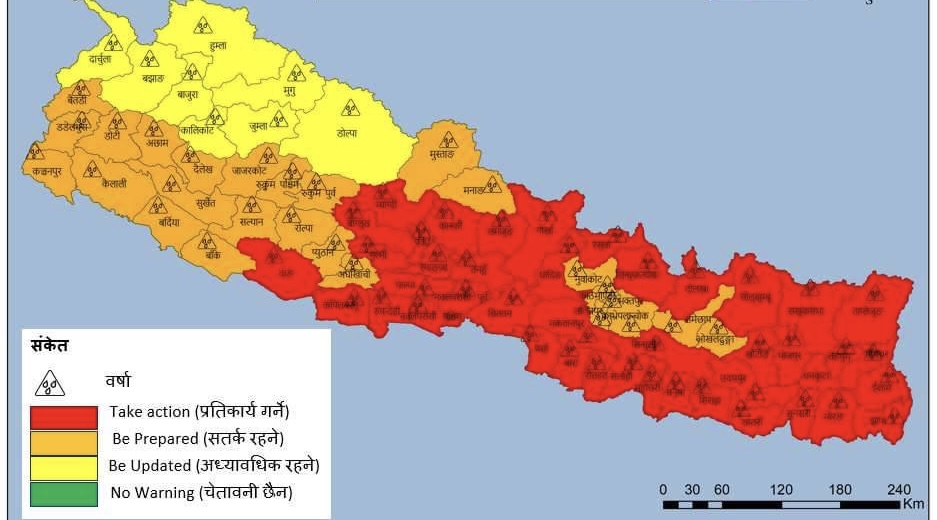 शनिबारसम्म देशभर वर्षा हुनेः कर्णाली र सुदूरपश्चिमबाहेक पाँच प्रदेशमा रेडअलर्ट